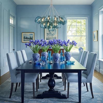 19-Light Modern Blue Seeded Glass Cluster Bubble Chandelier - 30.9in