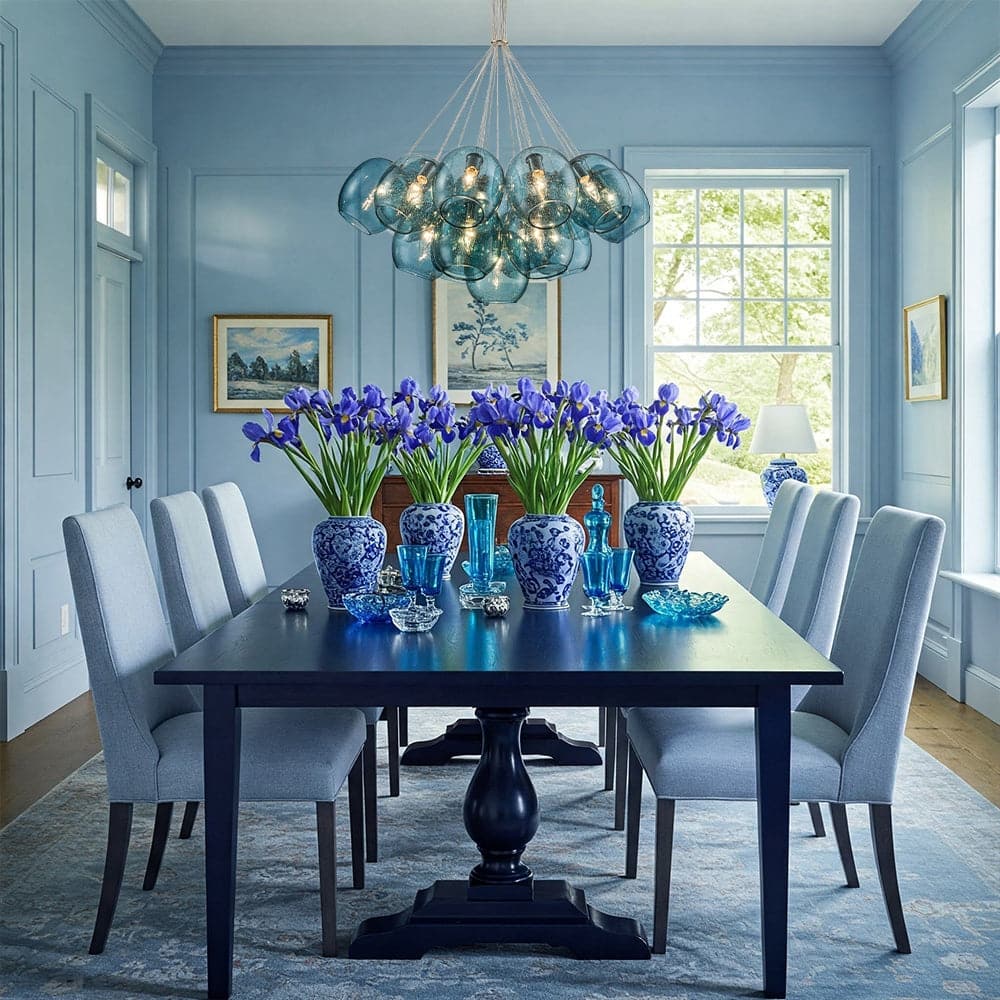 19-Light Modern Blue Seeded Glass Cluster Bubble Chandelier - 30.9in