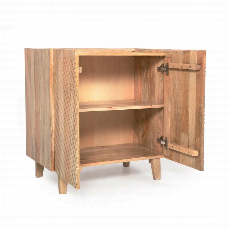 Rustic Solid Mango Wood Accent Buffet Cabinet with Fluted Door and Adjustable Shelf