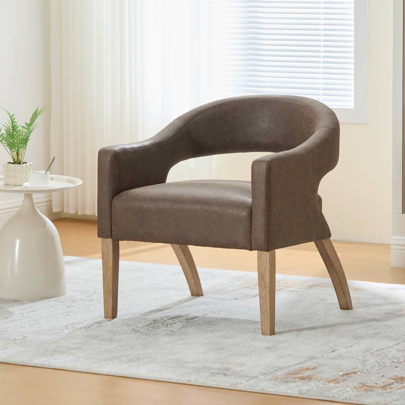 26.3"W PU Leather Accent Chair,Modern Armchair with Wood Legs - Coffee