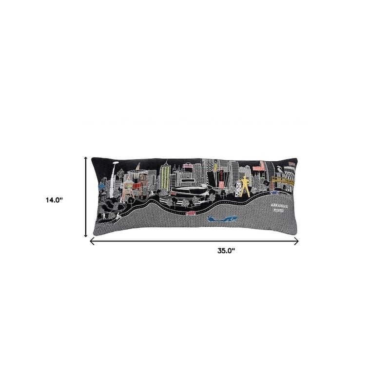 HomeRoots 35" Black Tulsa Nighttime Skyline Lumbar Decorative Pillow