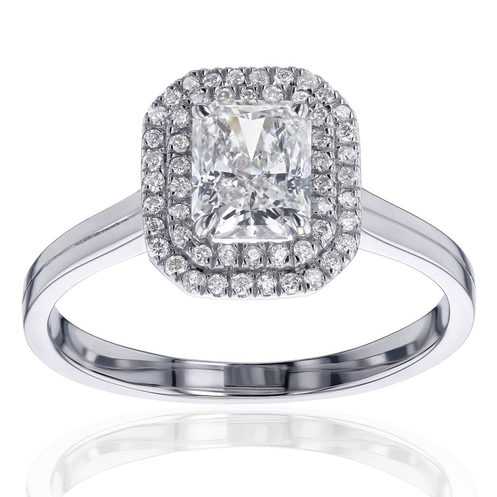 Kobelli 1.6 Carats Natural Diamond EGL Certified 14k Solid White Gold Radiant Double Halo Ingrid Ring