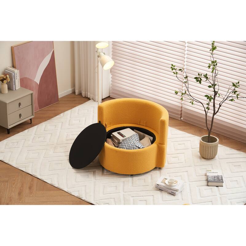 Teddy Fabric Swivel And Storage Chair With Back Cushion For Living Room