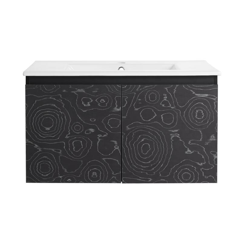 30" Floating Wall-Mounted Bathroom Vanity with Soft-Close Door Hinges, Ceramic Sink & Ample Storage