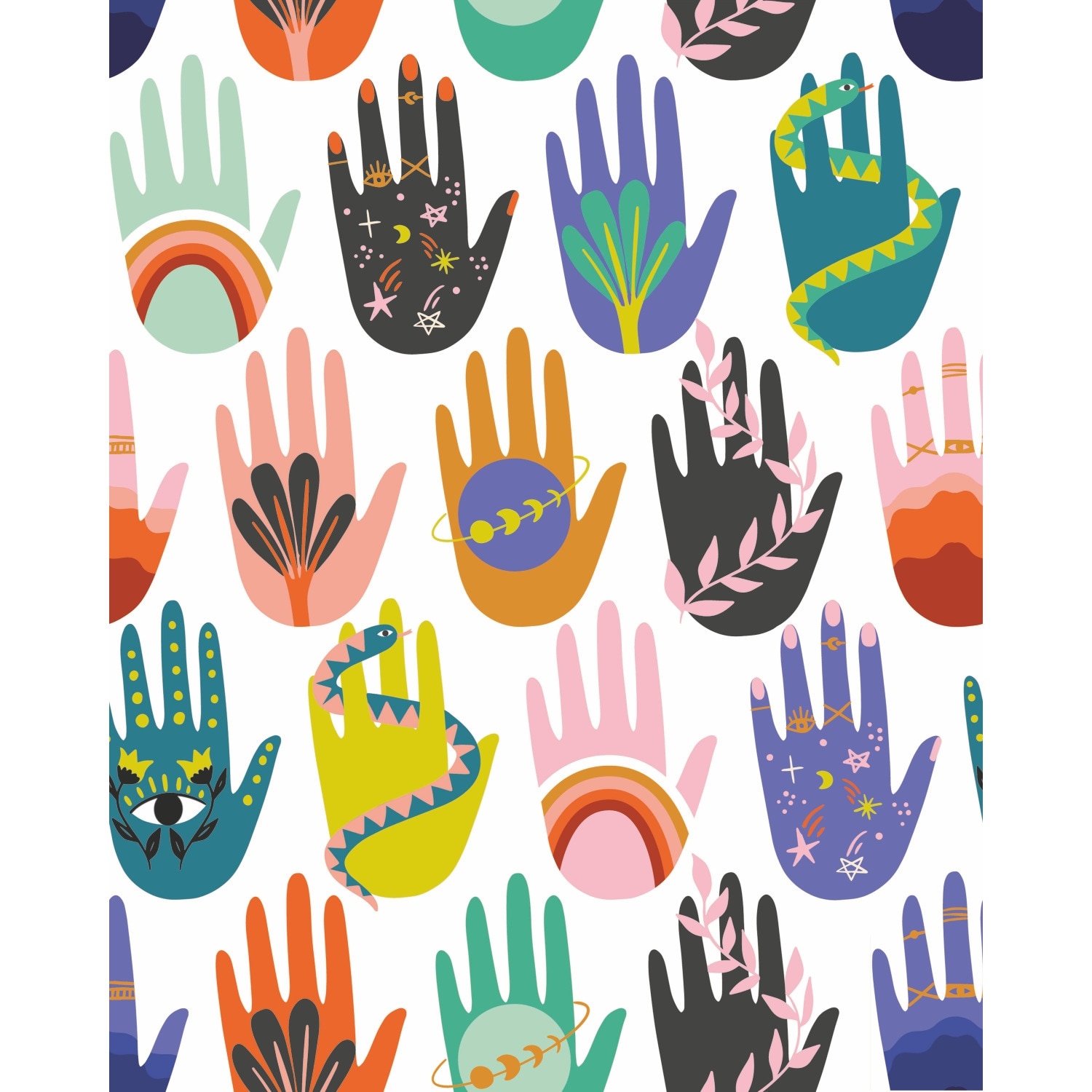 White & Purple Hamsa Peel and Stick Wallpaper by RoomMates