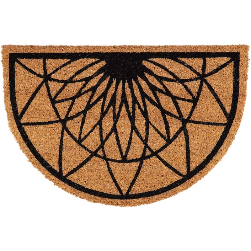 Half Round Coir and PVC Door Mat Diamond Rosace Design - 24 L x 16 W x 5/8 H - Natural/Black