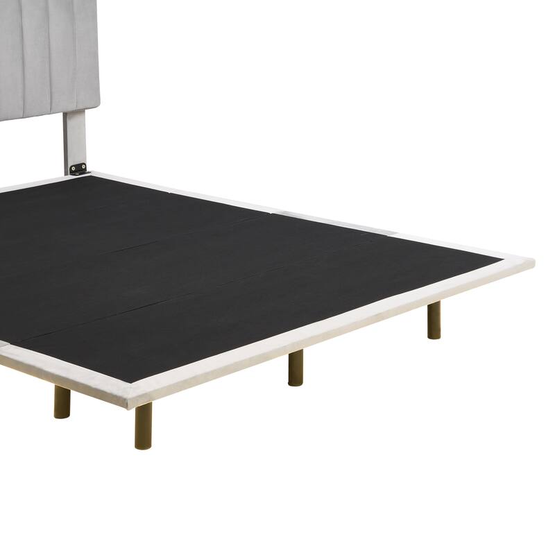 Queen Upholstered Velvet Bed with Sensor Light and Floating Frame - Modern Platform Bed with Headboard, No Box Spring Required