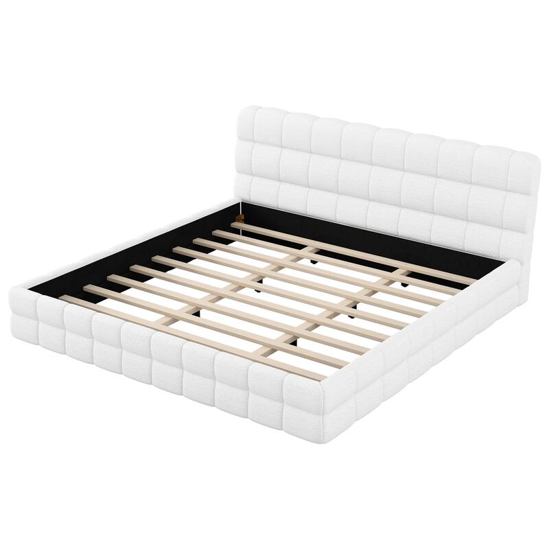 Upholstered Platform Bed with Headboard, No Box Spring Needed Low Profile Bed, Wood Slat Support Grounding Bed