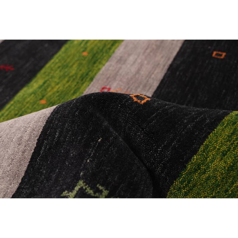 ECARPETGALLERY Hand Loomed Kashkuli Gabbeh Dark Navy, Green Wool Rug - 6'9 x 9'8