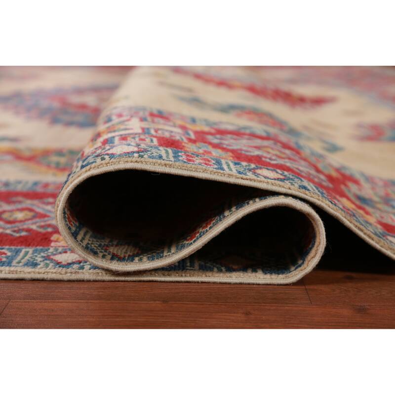 Hand Knotted Oriental 100% Wool Carpet Traditional Geometric Beige & Ivories Kazak Area Rug - 11' 0'' X 7' 9''