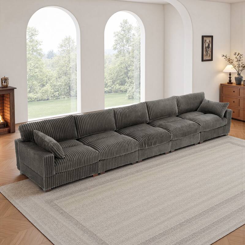 Plush Corduroy Upholstered Modular Sectional Sofa with Pillows