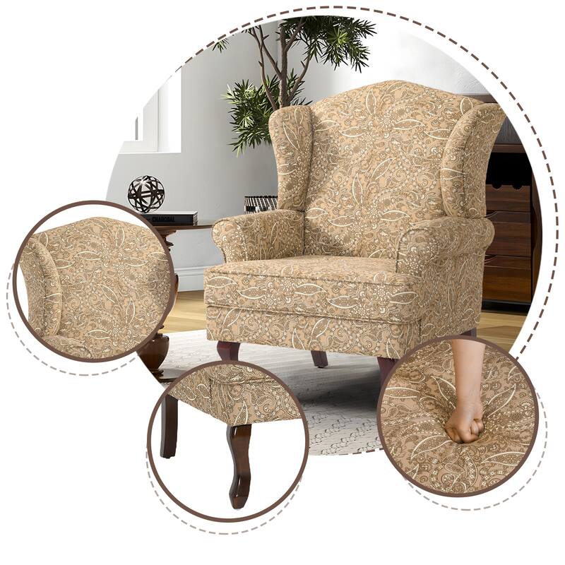 Elegant Living Room Wing Back Arm Chair Upholstered Accent Chair