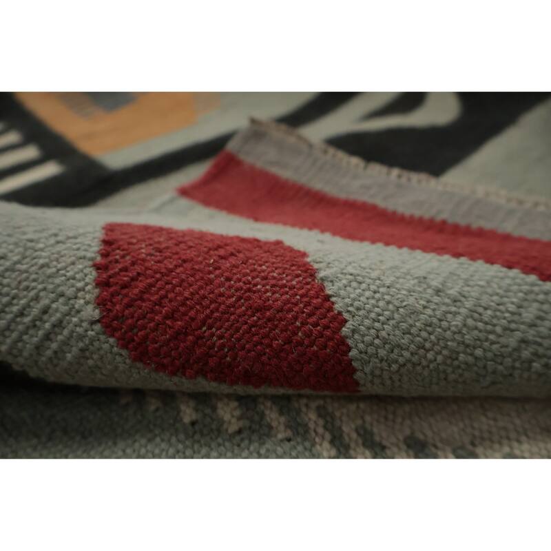 Hand Woven Oriental 100% Wool Carpet Southwestern Tribal Greys & Charcoal Kilim Area Rug - 10' 3'' X 8' 5''