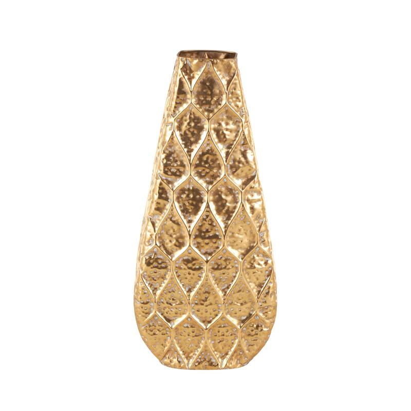 Gold Metal Textured Concaved Teardrop Vase with Spotted Gray Accents