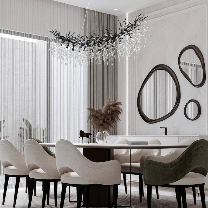 Modern Branch Crystal Linear Chandelier, 1100-1830mm Dining Pendant Light
