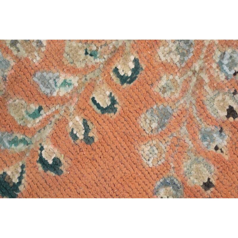 Hand Knotted Oriental 100% Wool Carpet Traditional Floral Coral Tabriz Area Rug - 9' 7'' X 6' 11''