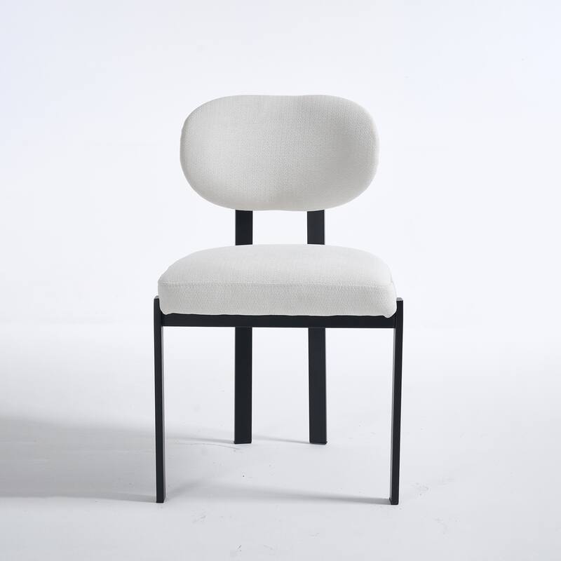 Modern Dining Room Chairs Set of 2, Mid-Century Upholstered Boucle Kitchen Dining Chairs with Metal Legs