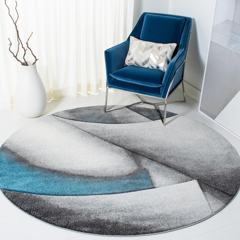 SAFAVIEH Hollywood Hasiba Mid-Century Modern Abstract Rug - 6'7" Round - Grey/Blue