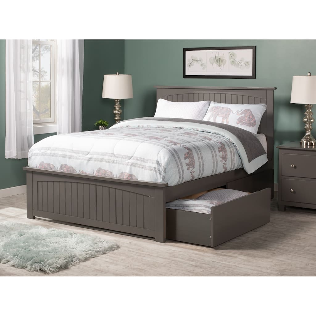Nantucket Full Platform Bed with 2 Bed Drawers in Grey