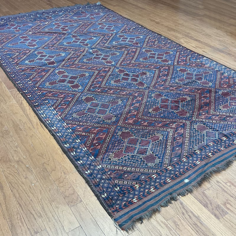 HERAT ORIENTAL Antique 1880s Turkoman Bashiri Wool Rug - 6'4" x 12'