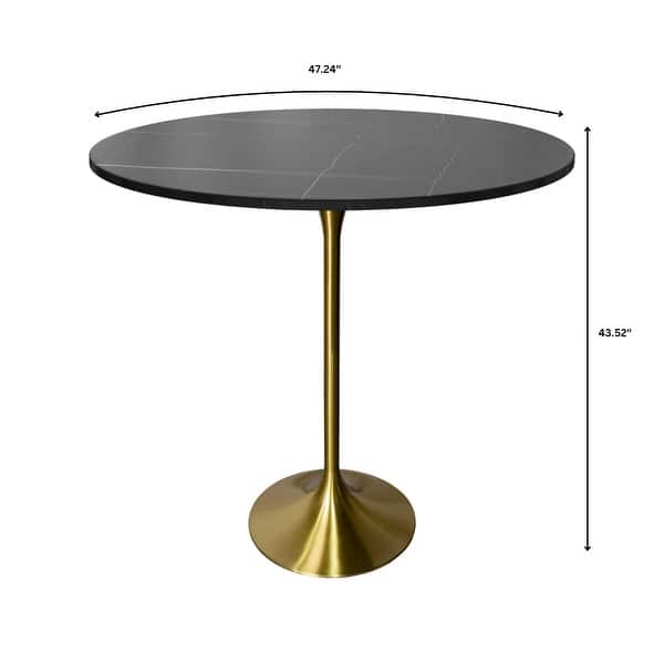 dimension image slide 1 of 3, LeisureMod Verve 48" Round Bar Dining Table with Sintered Stone TableTop and Brushed Gold Base for Kitchen & Dining Room
