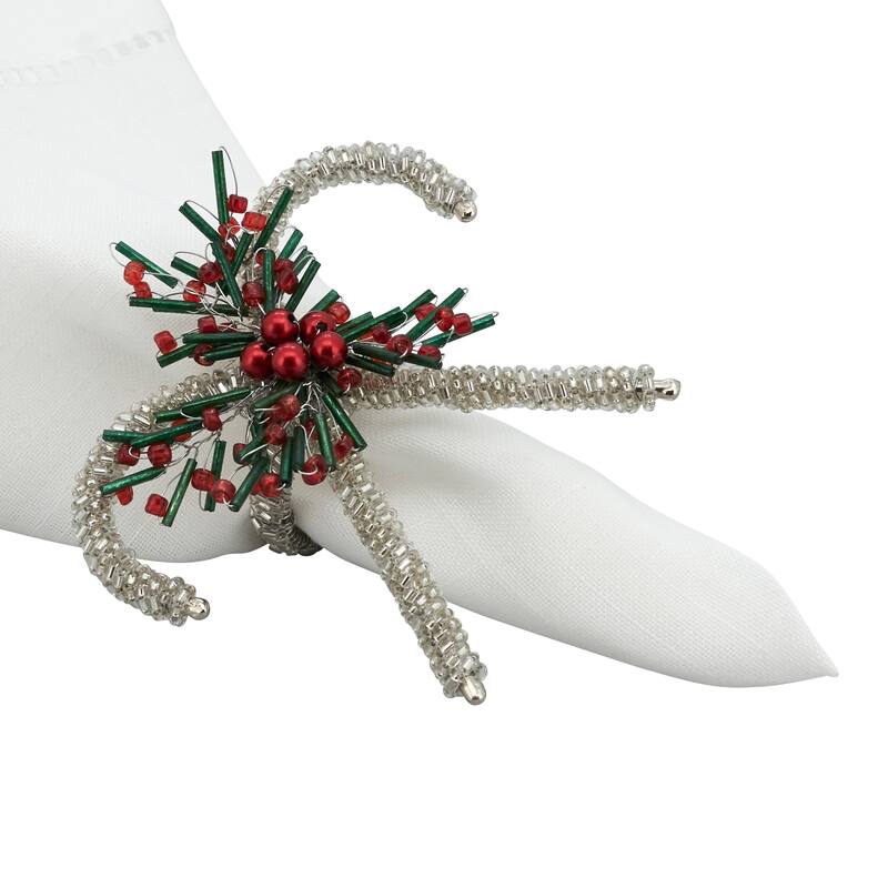 Festive Flair Beaded Candy Cane Napkin Ring (Set of 4)