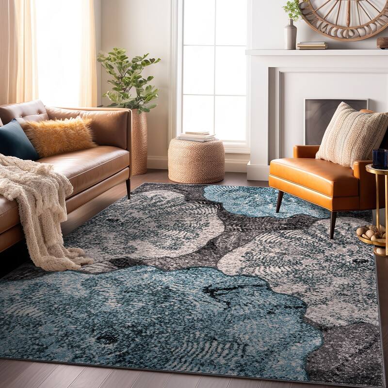 World Rug Gallery Contemporary Floral Design Black Area Rug