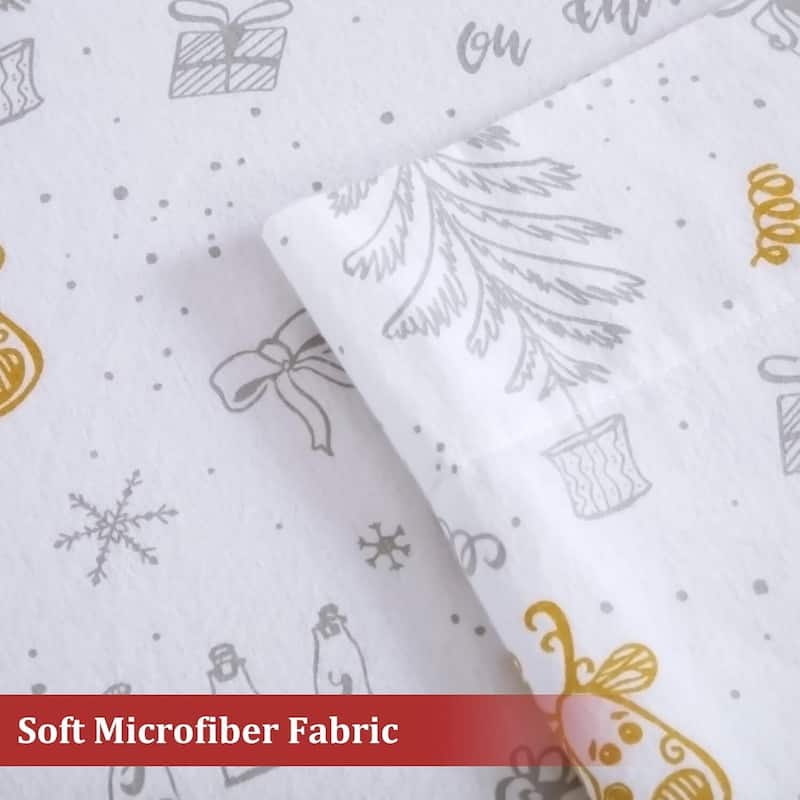 Christmas Soft Brushed Microfiber Holiday Bed Sheets Set with 16 Inches Deep Pocket