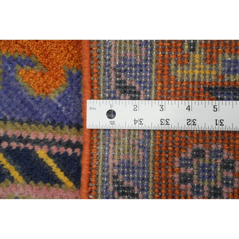 Hand-knotted Traditional Wool Orange Geometric Area Rug Oriental Carpet - 8' 2'' X 2' 8''