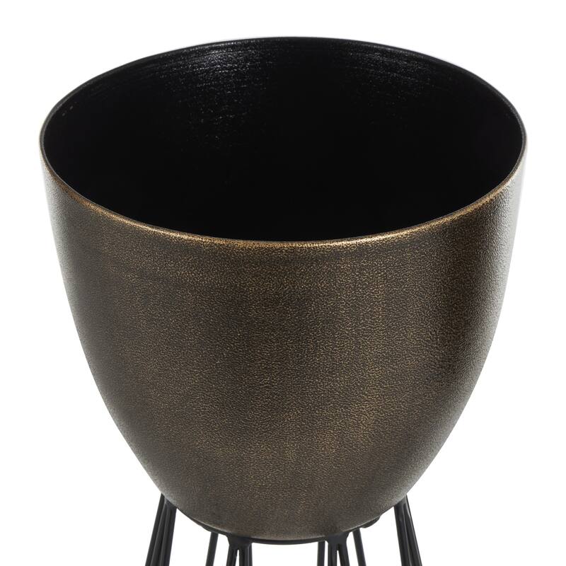 Bronze Metal Textured Indoor Outdoor Planter with Black Wire Cone Shaped Bases (Set of 3)