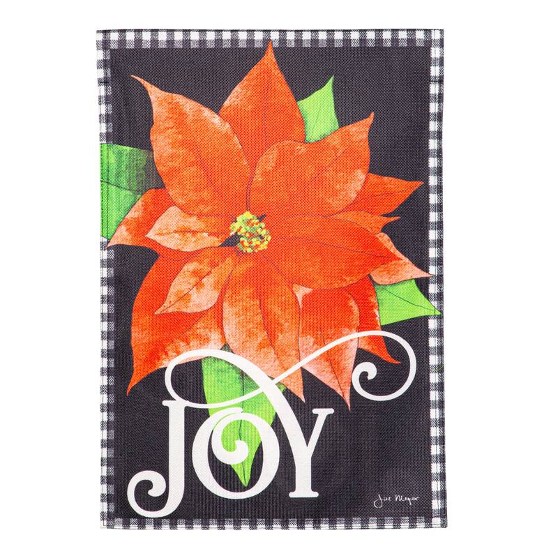 12.5 in. x 18 in. Joy Poinsettia Burlap Garden Flag
