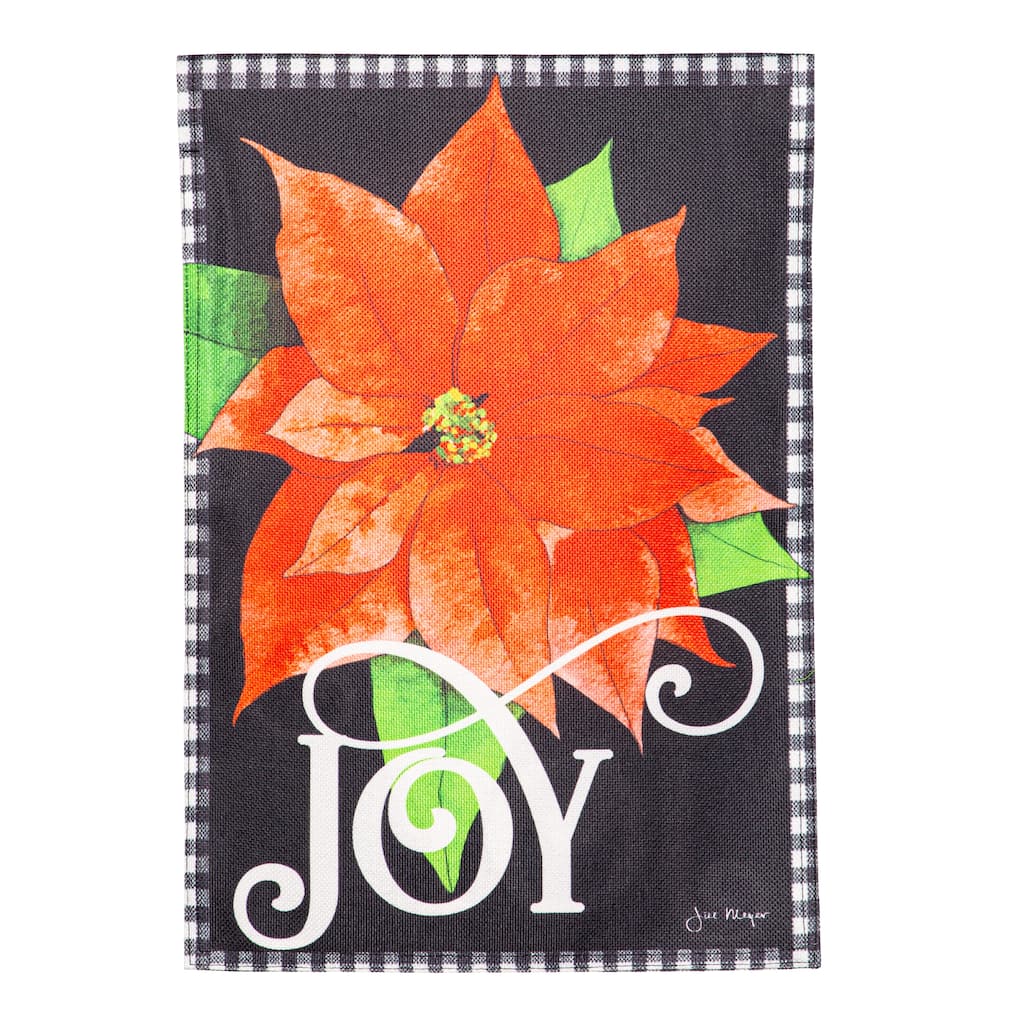 12.5 in. x 18 in. Joy Poinsettia Burlap Garden Flag