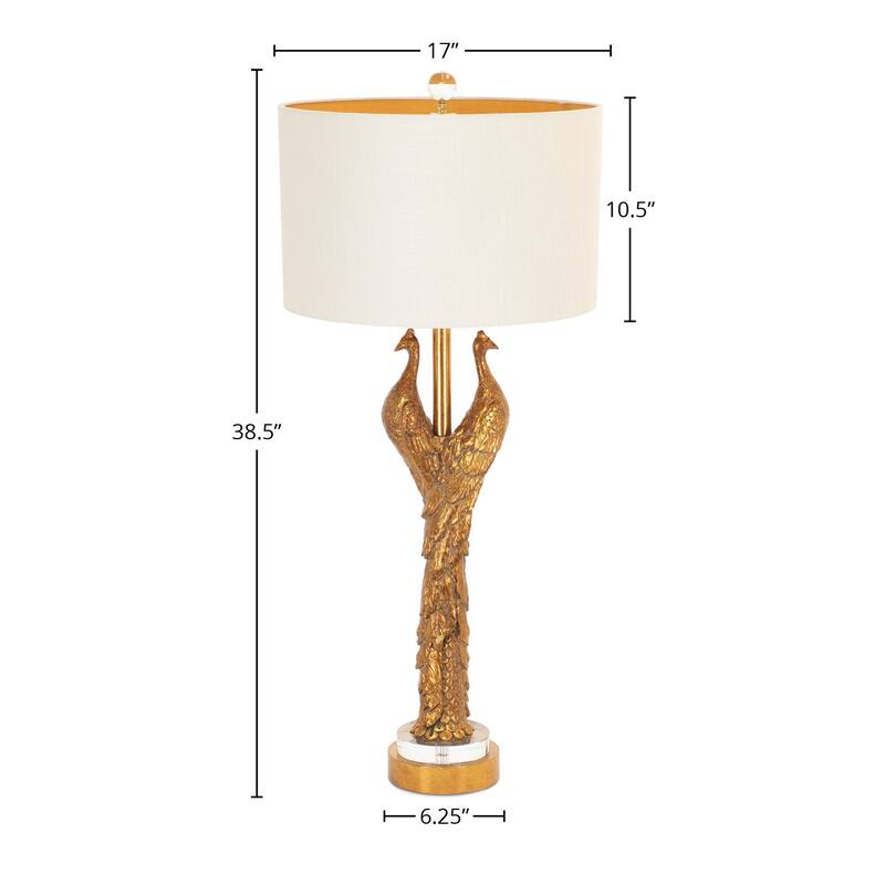 Golden Peacock Table Lamp with Resin and Acrylic Shade