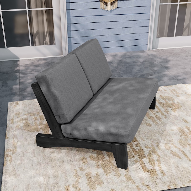 Outdoor Wood Club Chairs Set Loveseat with Cushion