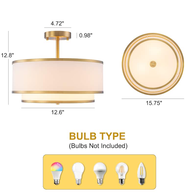 Starsky Modern 3-light Fabric Drum Semi Flush Mount