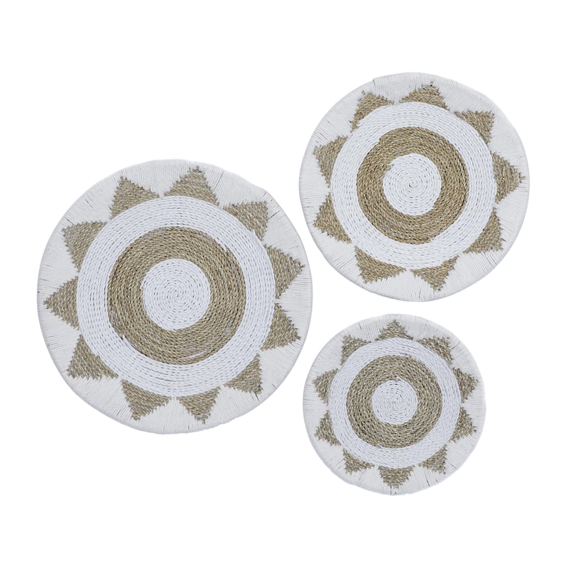 Cotton Fabric Plate Handmade Woven Home Wall Decor - Set of 3 Black or White - Roche River Decor - White - 24", 20", 16"H