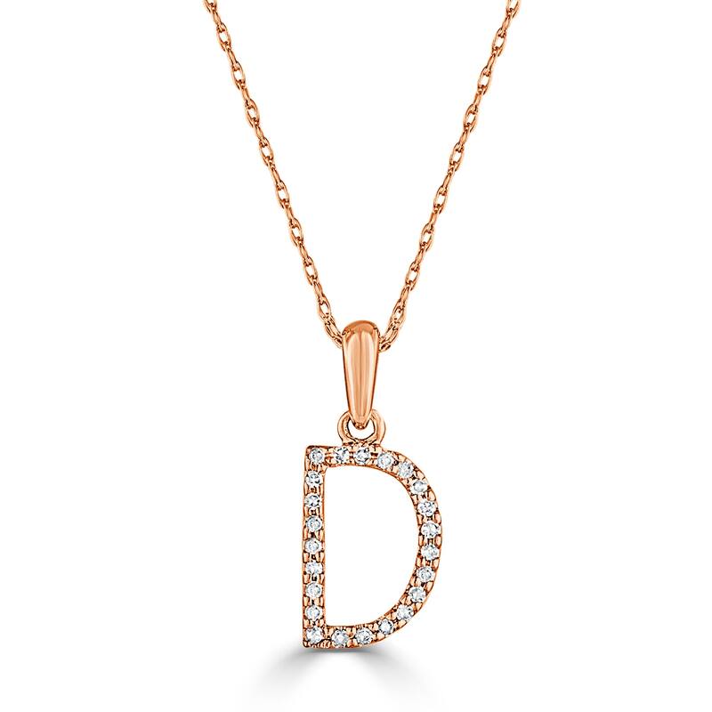 Joelle Collection 1/10 ctw Diamond Initial Pendant Necklace 14K Gold adjustable 16 to 18 inch Chain - Personalized Gift - D - Rose