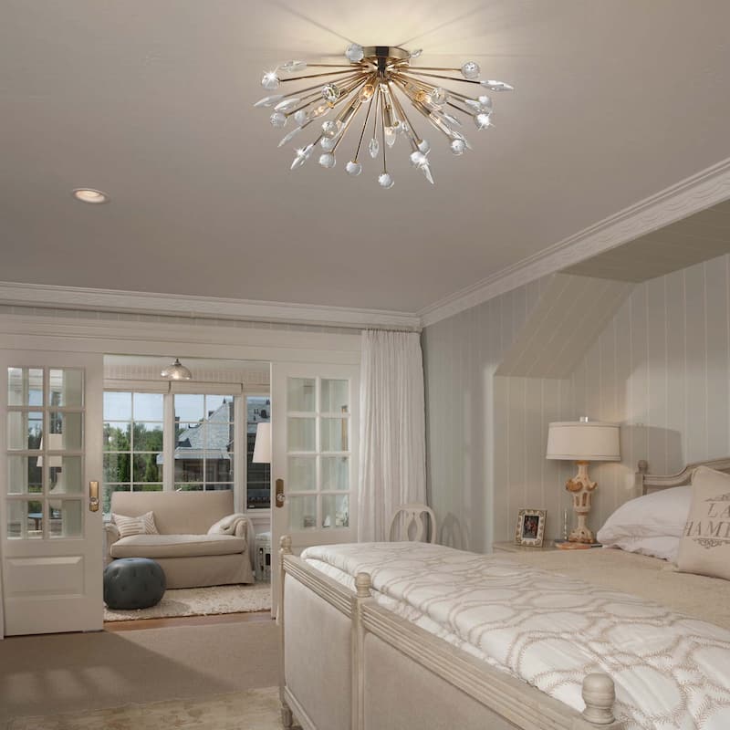 6-Light Modern Crystal Firework Semi Flush Mount Ceiling Light Fixture for Hallway Entryway - W25.6"