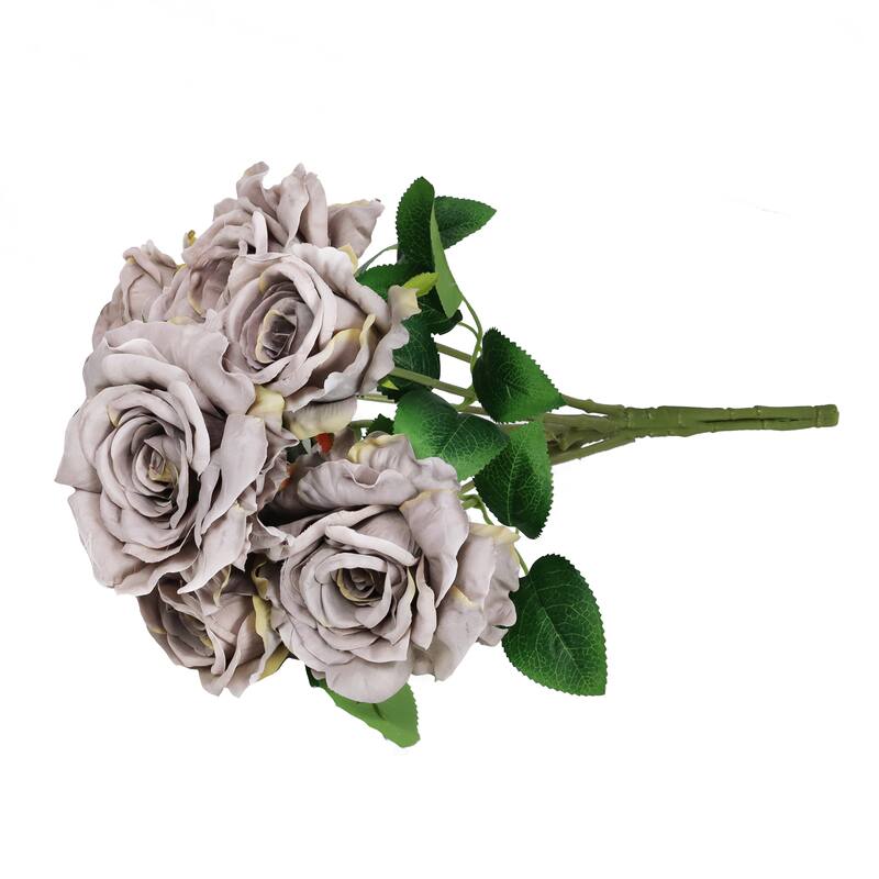 Set of 2 Grey Beige Artificial Grand Rose Flower Stem Bush Bouquet 22in - 22" L x 12" W x 12" DP