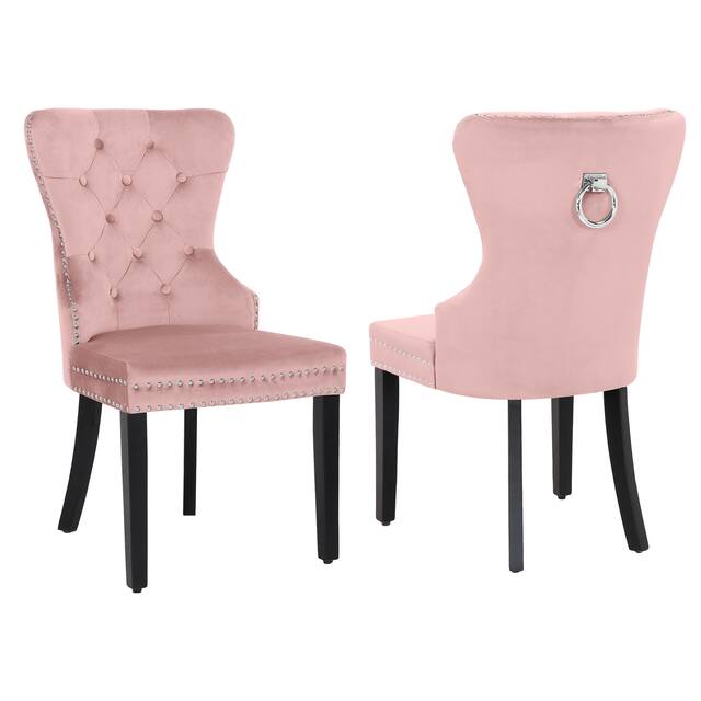 Grandview Tufted Upholstered Dining Chair (Set of 2) with Nailhead Trim and Ring Pull - Pink