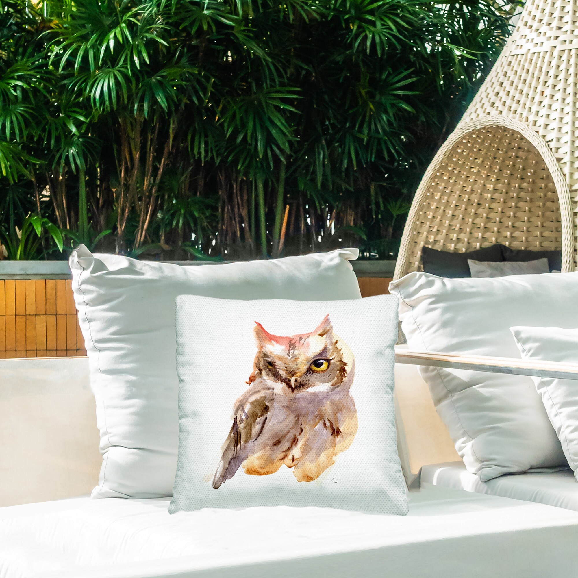 Stupell Brown Horned Owl Eye Wink Minimal Bird Printed Outdoor