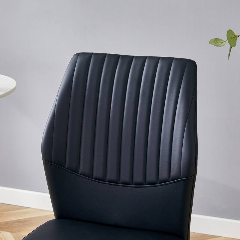 Leather Dining Chair Set of 4, Black kitchen Armless Side Chairs Visitor Chair with Thick Cushioned Seats for Dining room