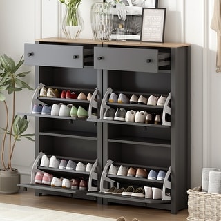 Slim Shoe Cabinet Set with Flip Drawers, Modern Style Shoe Rack