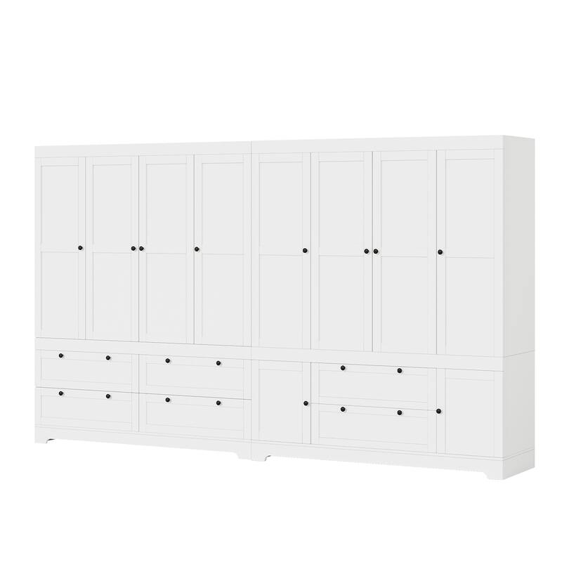 Meyreso White Modular Wardrobe Closet with Drawers, Convertible Stacking Armoire - N/A