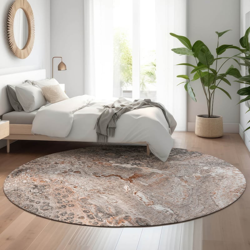 Premium Washable Super Soft Contemporary Mayfield Rug - Terracotta - 8' x 8' - Round