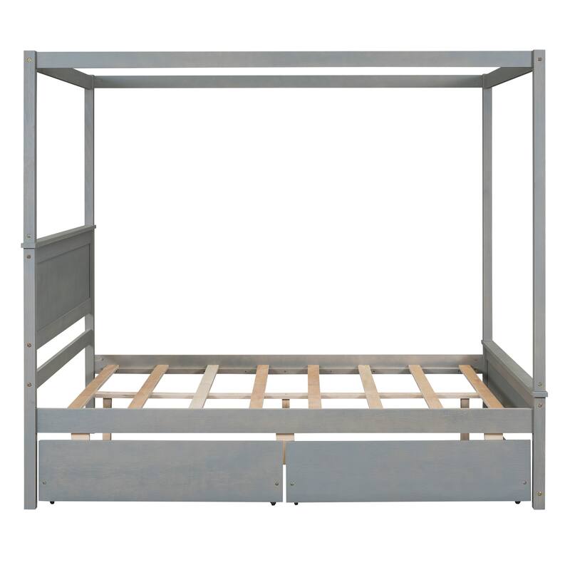 Canopy Platform Bed with 2 Drawers and Support Slats
