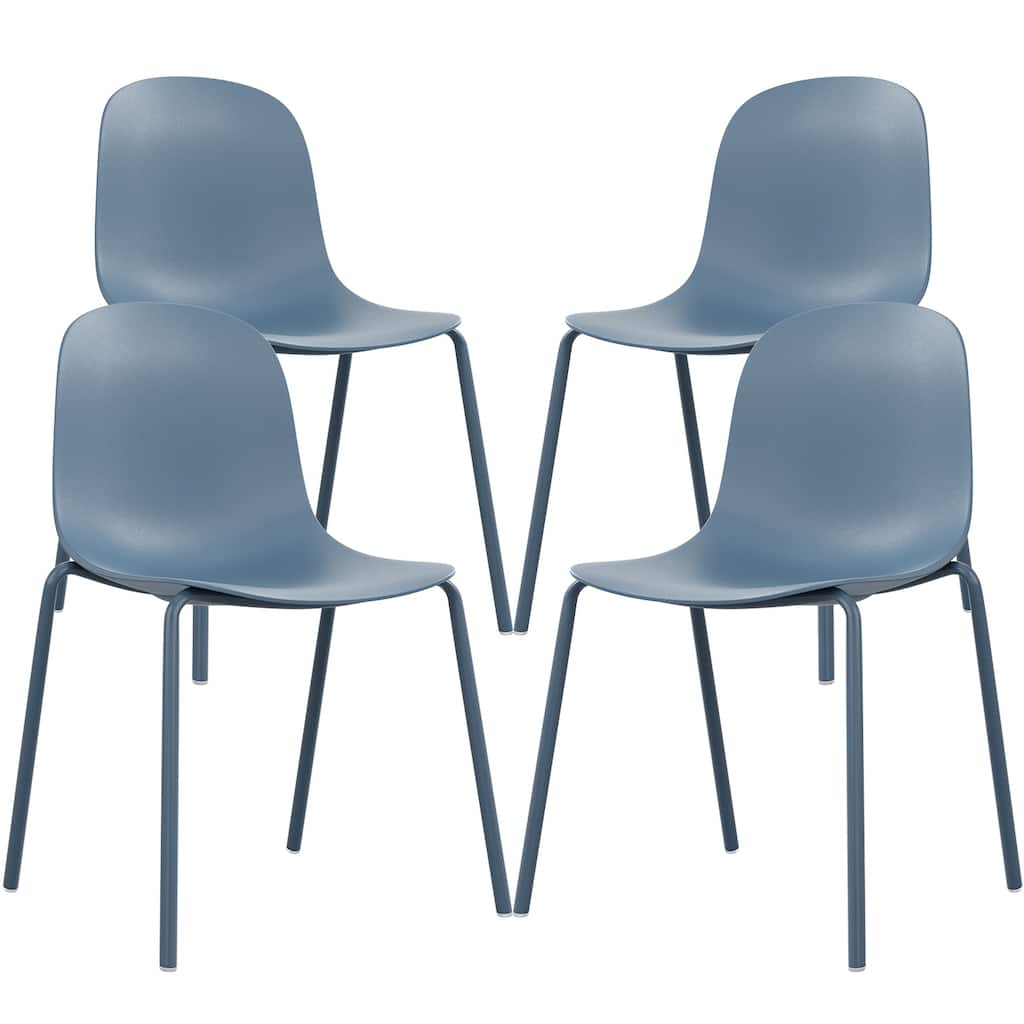 Modern Plastic Stackable Dining Chair Set of 4 with Metal Legs for Indoor or Outdoor