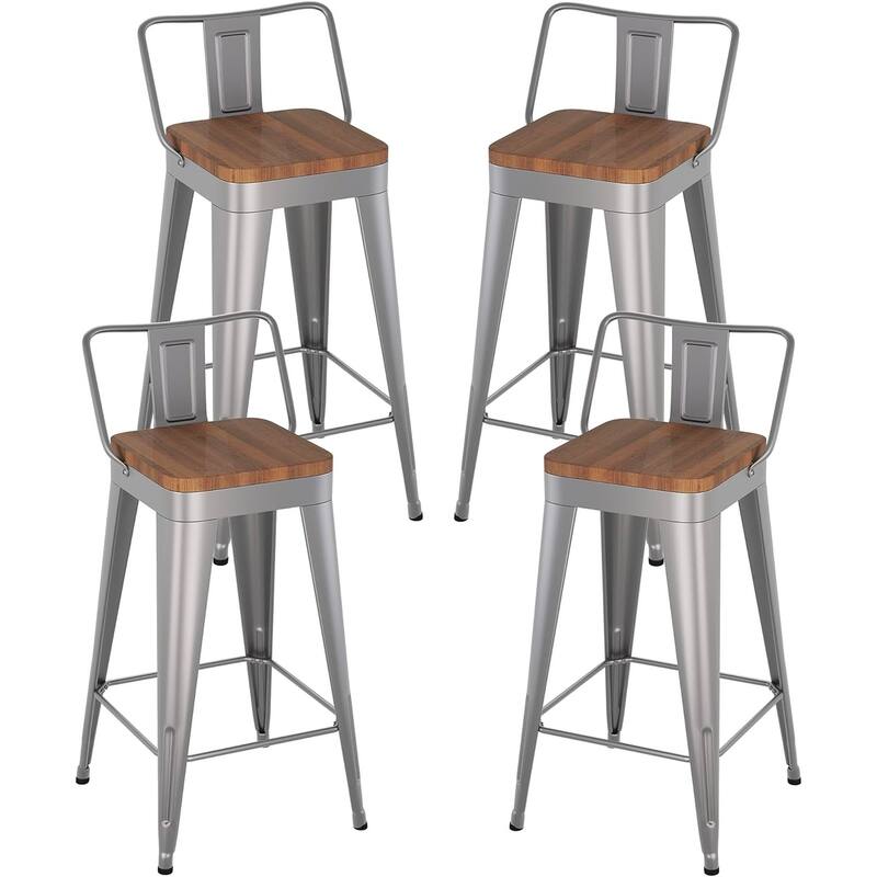 Counter Stools with Metal Frame Counter Height Bar stools with Low Back 24" Kitchen Bar Furniture Stools with Wooden Seat