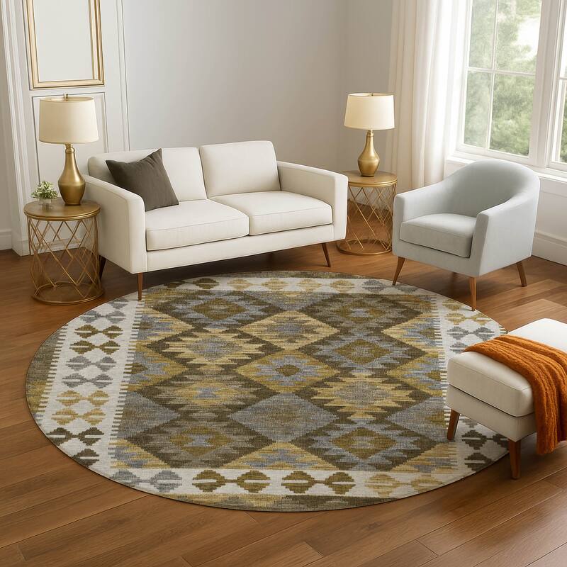 Premium Washable Super Soft Traditional Global Mayfield Rug - Brown - 8' x 8'