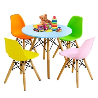 Gymax 5 PC Kids Colorful Round Table Chair Set w/ 4 Armless Chairs - See Details